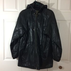 SONOMA black leather hooded coat jacket M